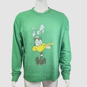 Delta Fleece Sweatshirt Mens XL Green Daffy Duck Graphic Y2K Cotton Blend